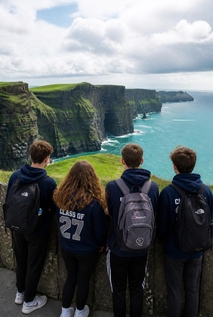 Studenti che ammirano le Scogliere di Moher, nella contea di Clare